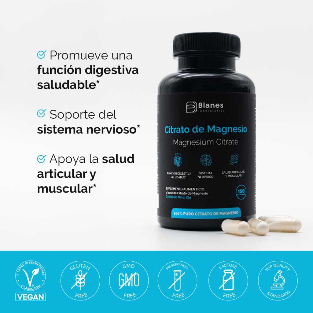 Citrato de Magnesio - mejor función digestiva, soporte del sistema nervioso, salud articular y muscular