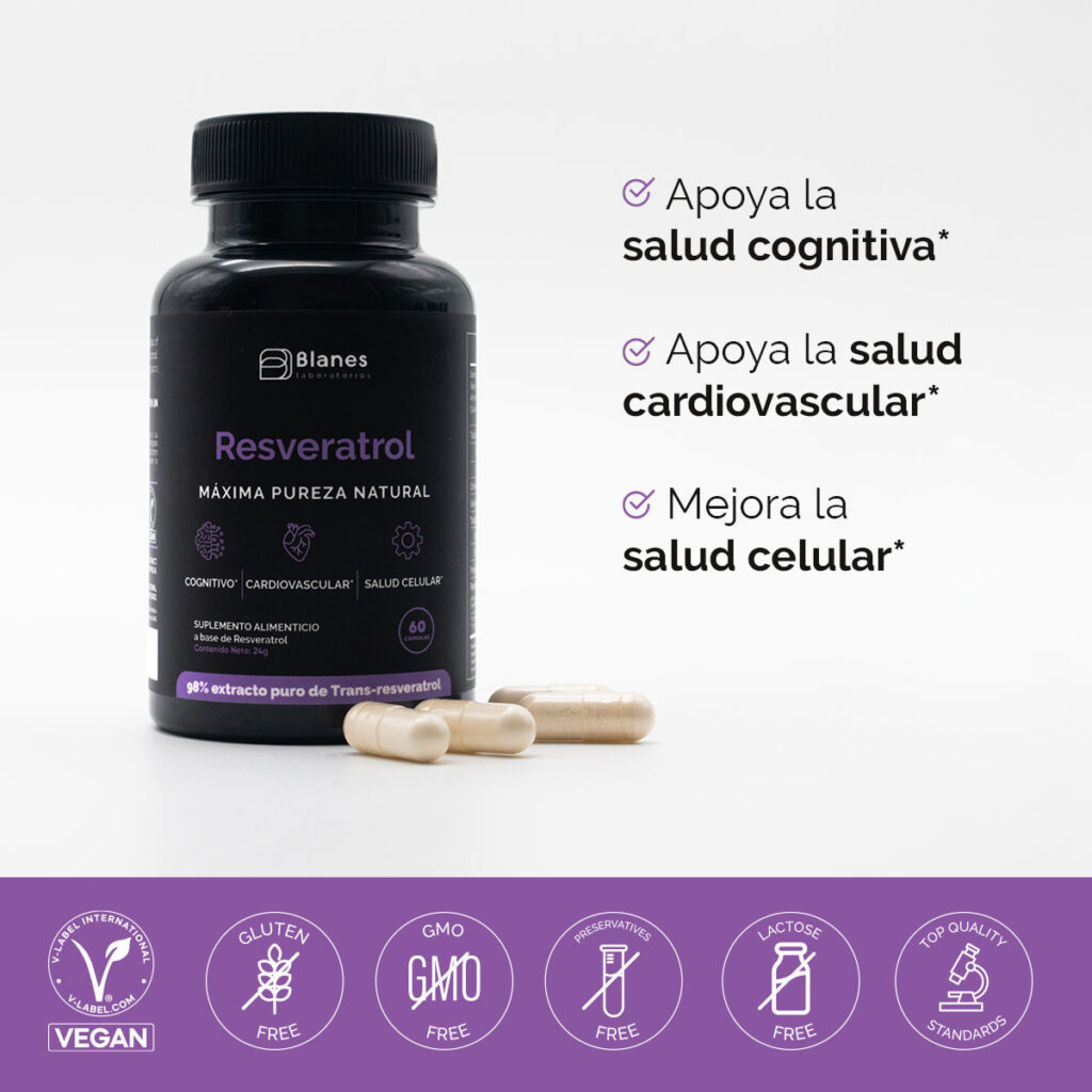 Resveratrol - 60 cápsulas. Apoya la salud cognitiva. Apoya la salud cardiovascular. Mejora la salud celular.