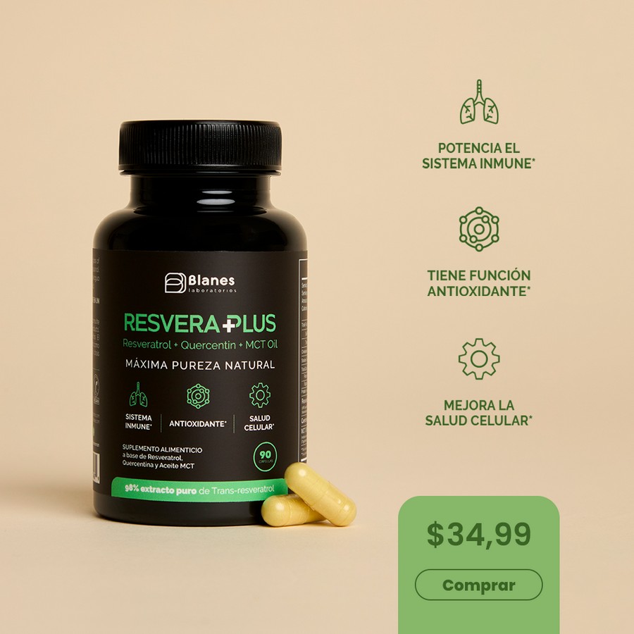 Resvera Plus - 90 cápsulas. Potencia el sistema inmune. Tiene función antioxidante. Mejora la salud celular